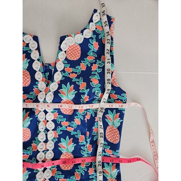 Crown & Ivy Womens US 6 Sleeveless Crochet Trim Pineapple Sheath Dress Blue - Picture 6 of 8